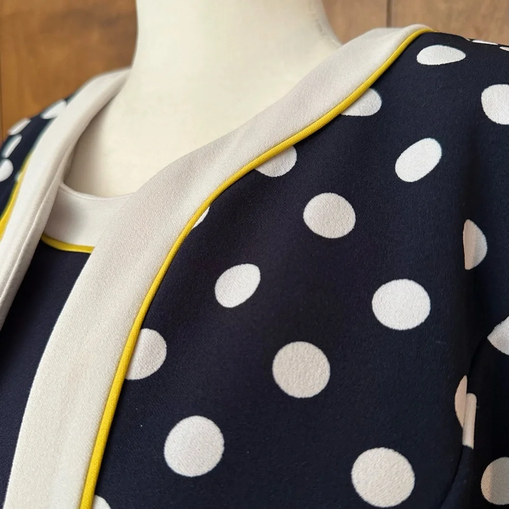 Nicolette Sheath Dress & Jacket Set Womens 8 Navy & White Polka Dots Formal EUC